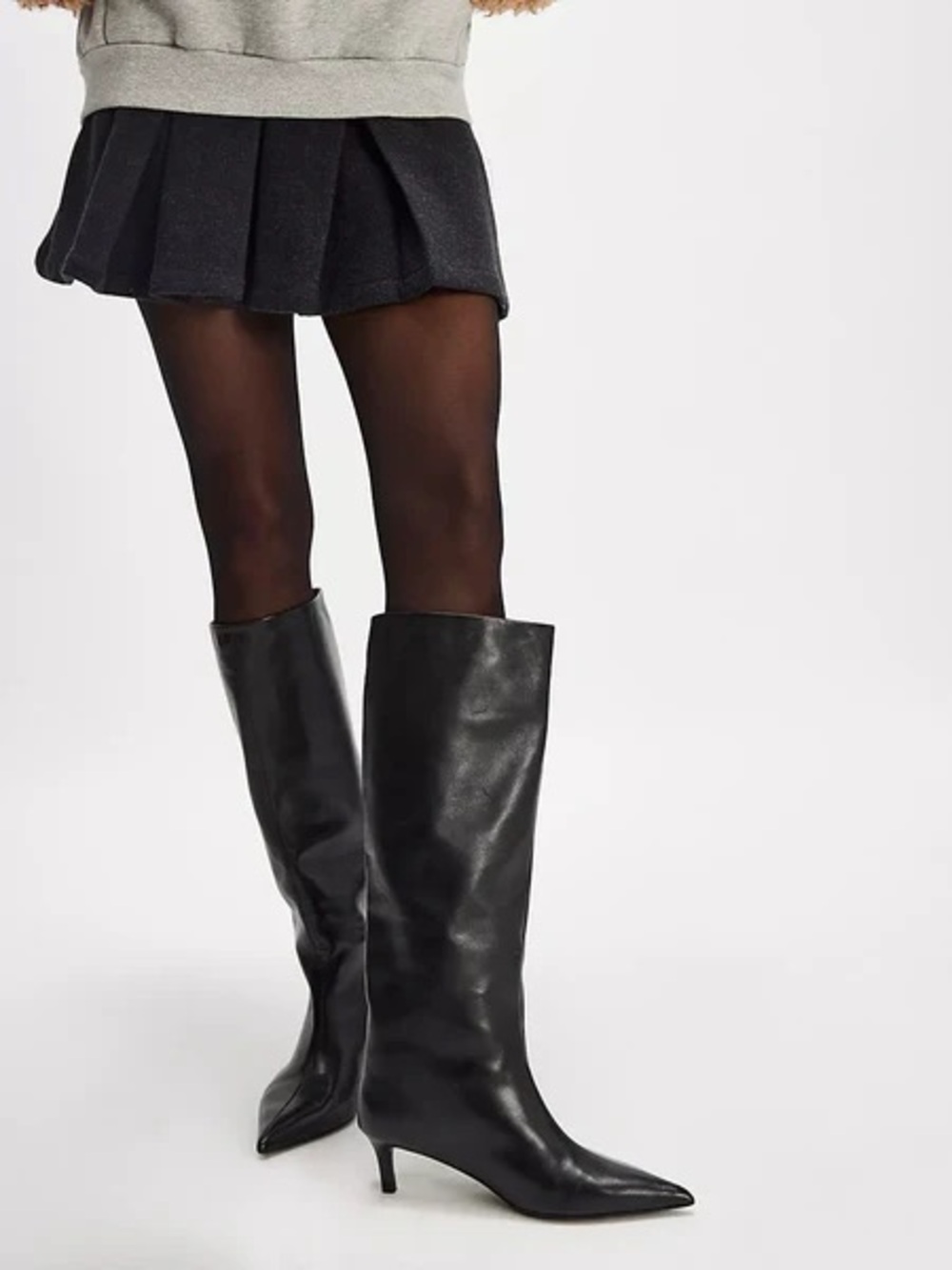 Free People Black Kiki Knee High Kitten Heel Boots Leather Size 9.5